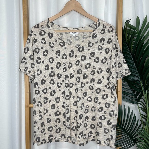 SOLD Seed Heritage Beige Animal Print Linen T-Shirt Top Size XS Womens Short - Picture 2 of 10